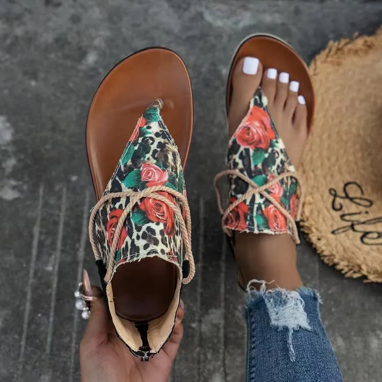 🌸 Women's Flip-toe Printed Flat Sandals With Back Zipper 🌸