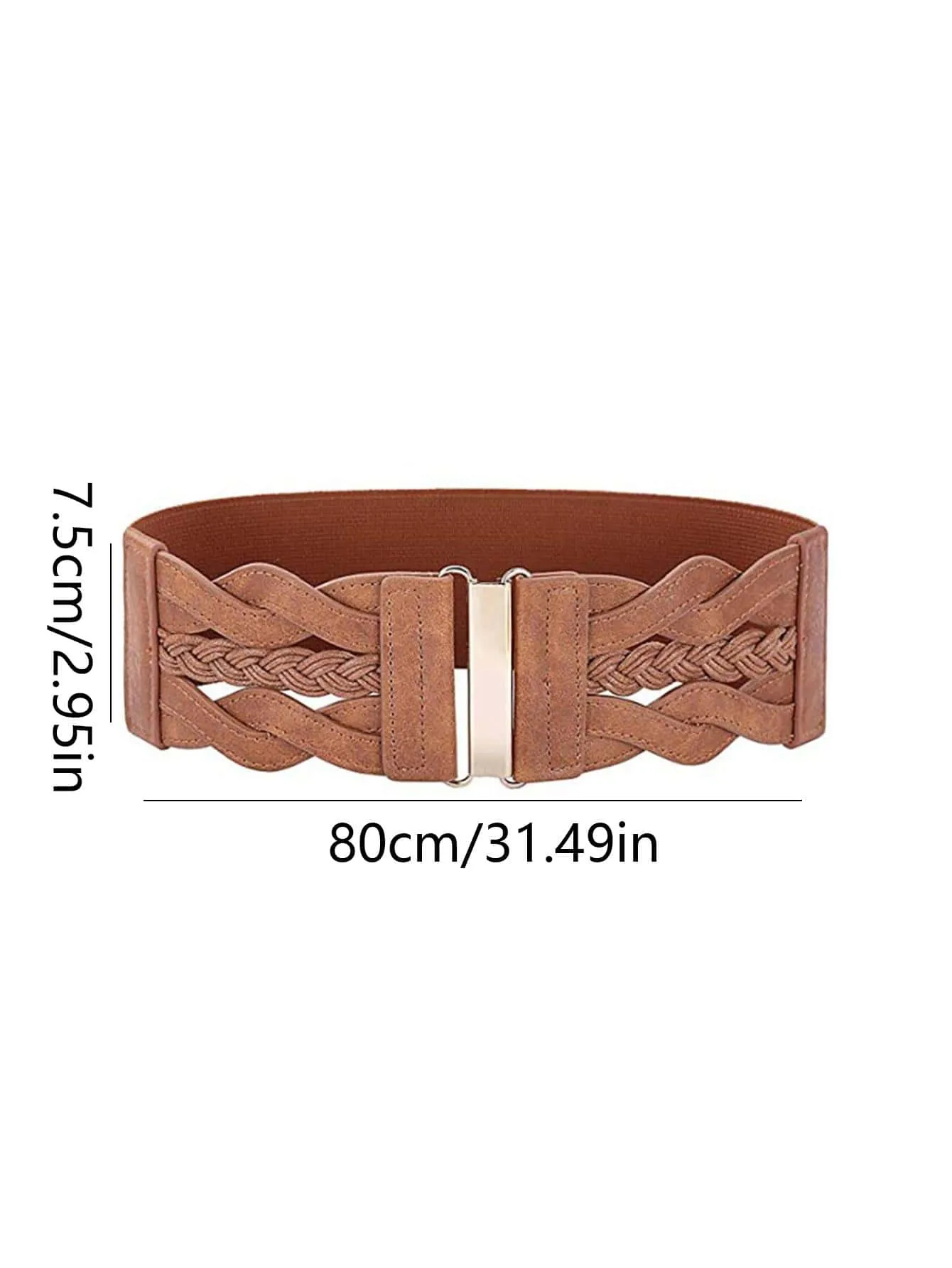 1pc Women Braided Detail Symmetrical Buckle Fashionable Elastic Belt For Dress Decoration