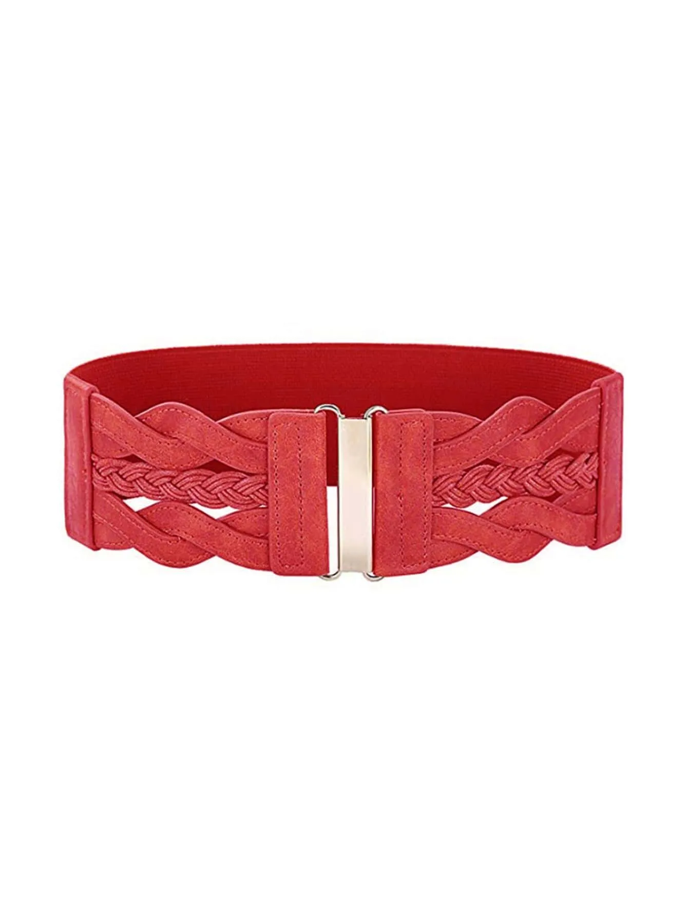 1pc Women Braided Detail Symmetrical Buckle Fashionable Elastic Belt For Dress Decoration