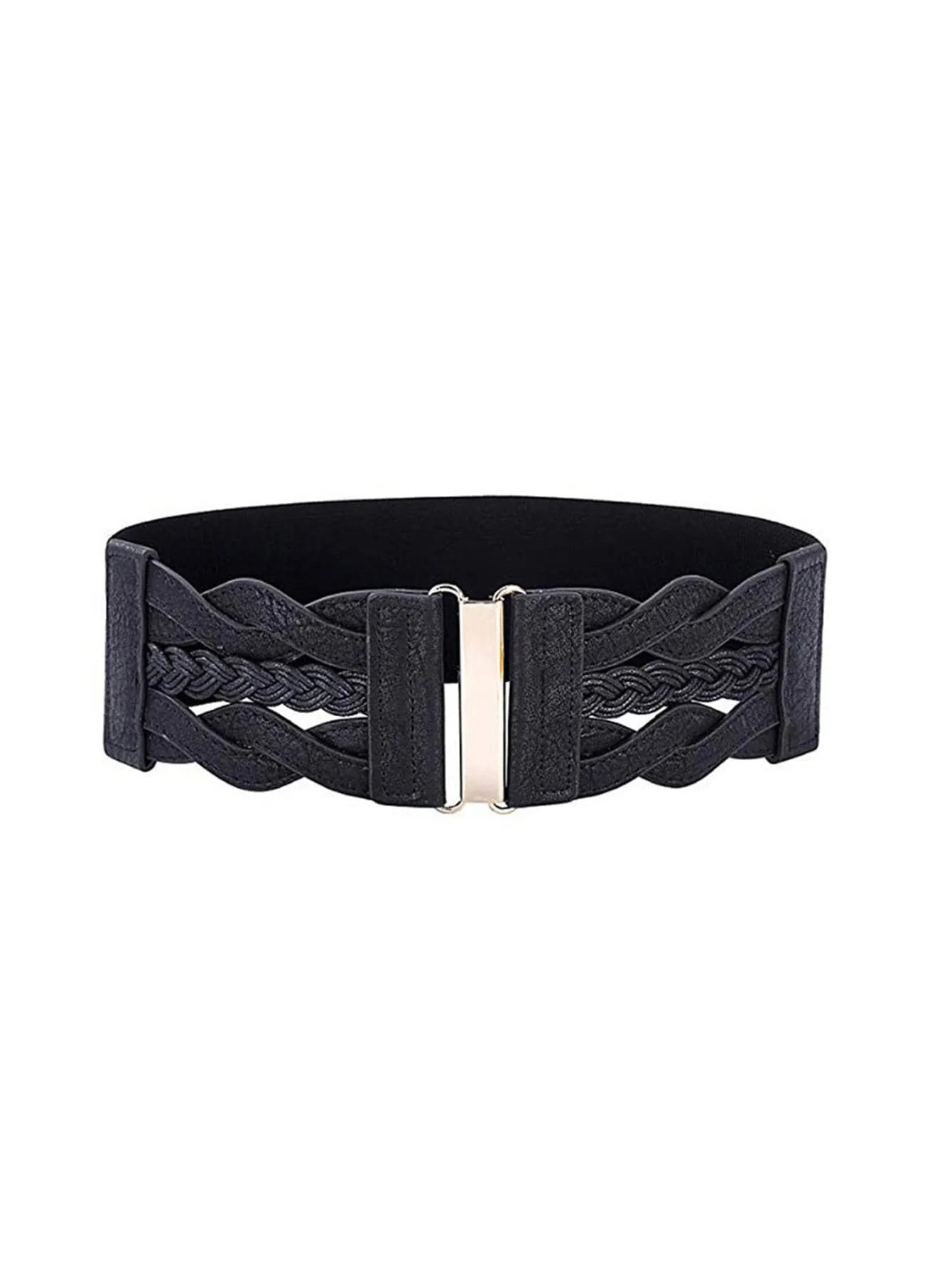 1pc Women Braided Detail Symmetrical Buckle Fashionable Elastic Belt For Dress Decoration