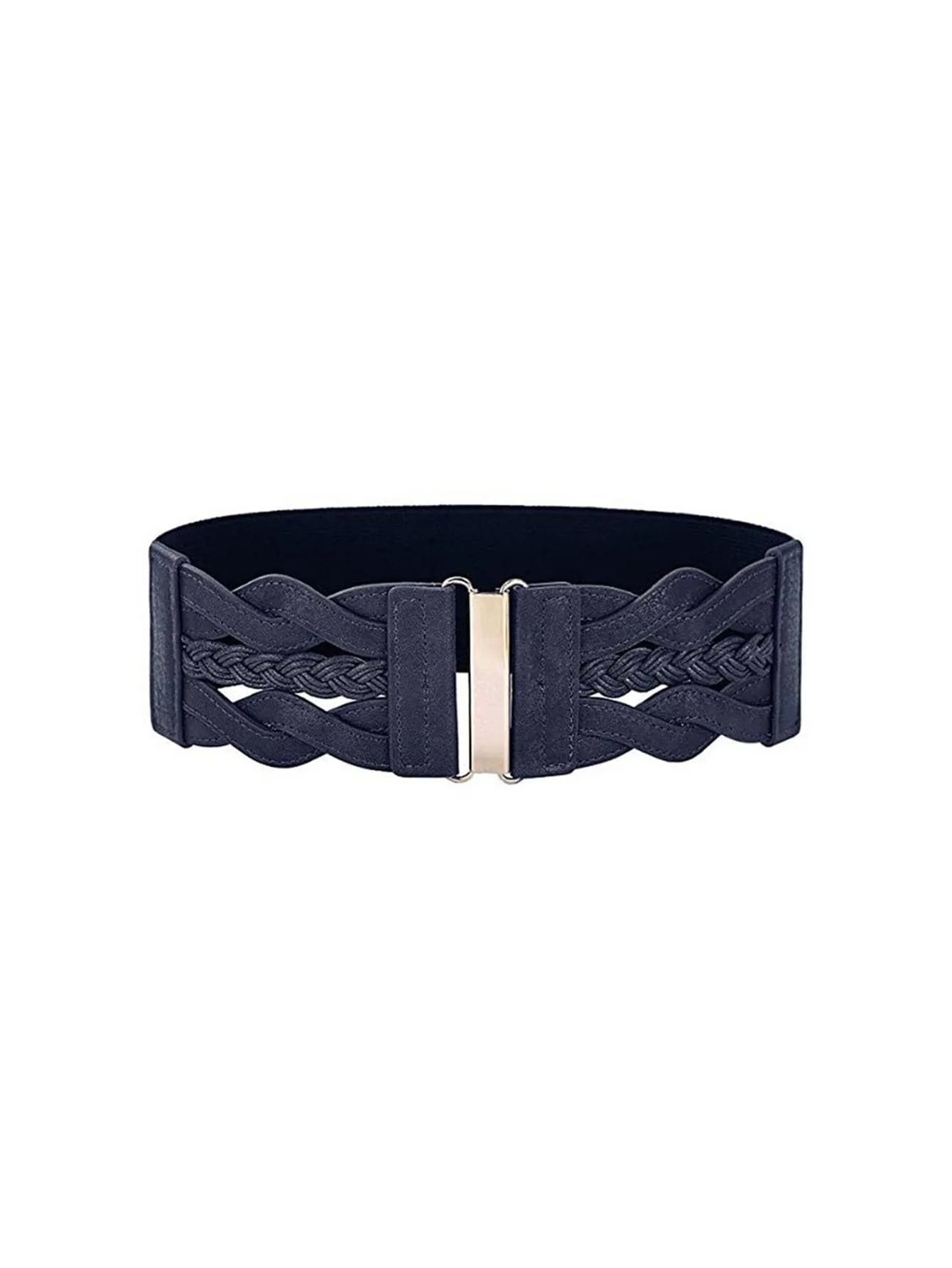 1pc Women Braided Detail Symmetrical Buckle Fashionable Elastic Belt For Dress Decoration