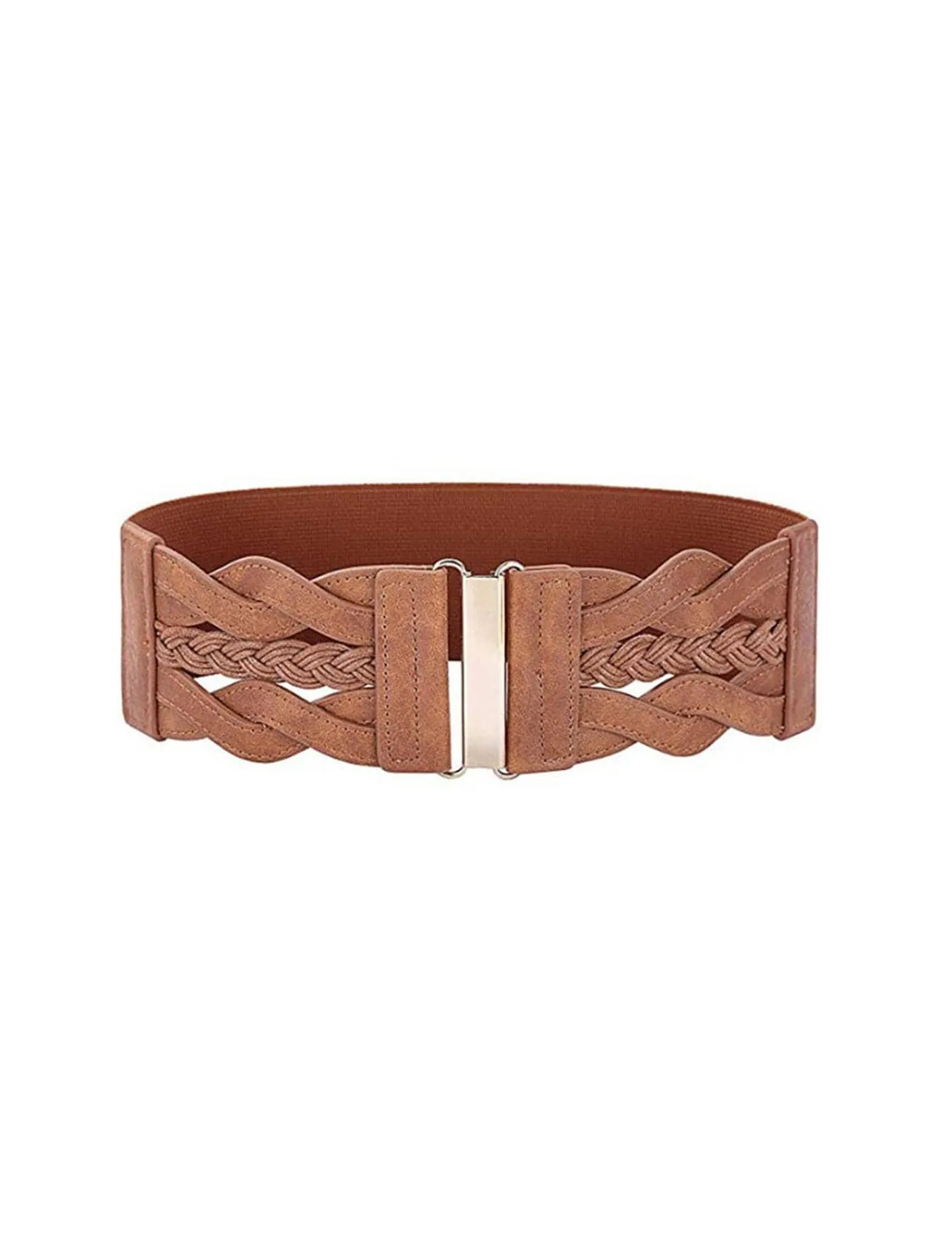 1pc Women Braided Detail Symmetrical Buckle Fashionable Elastic Belt For Dress Decoration