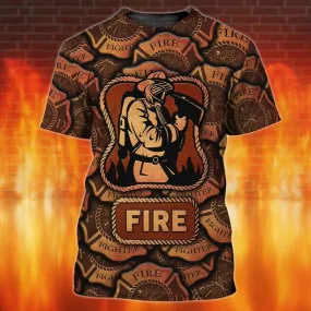 3D All Over Print Logo Firefighter Pattern Vintage Shirt, Best Shirt for Dad Firefighter