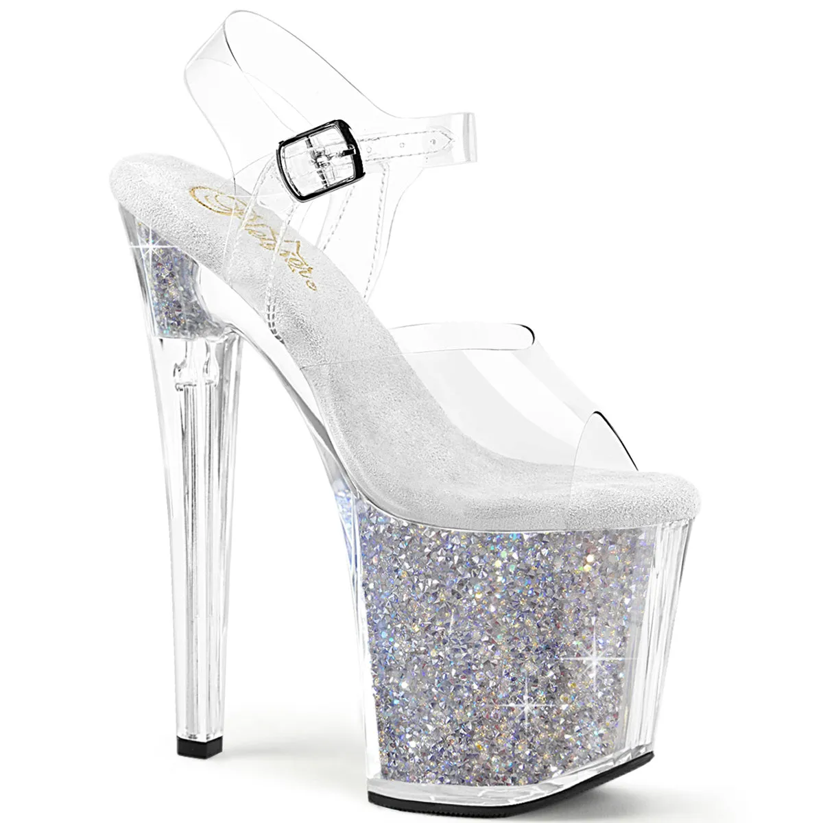 8 Inch Heel ENCHANT-708RSI Clear Silver Rhinestone