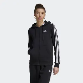 ADIDAS WOMEN'S 3-STRIPE FLEECE FULL-ZIP JACKET BLACK