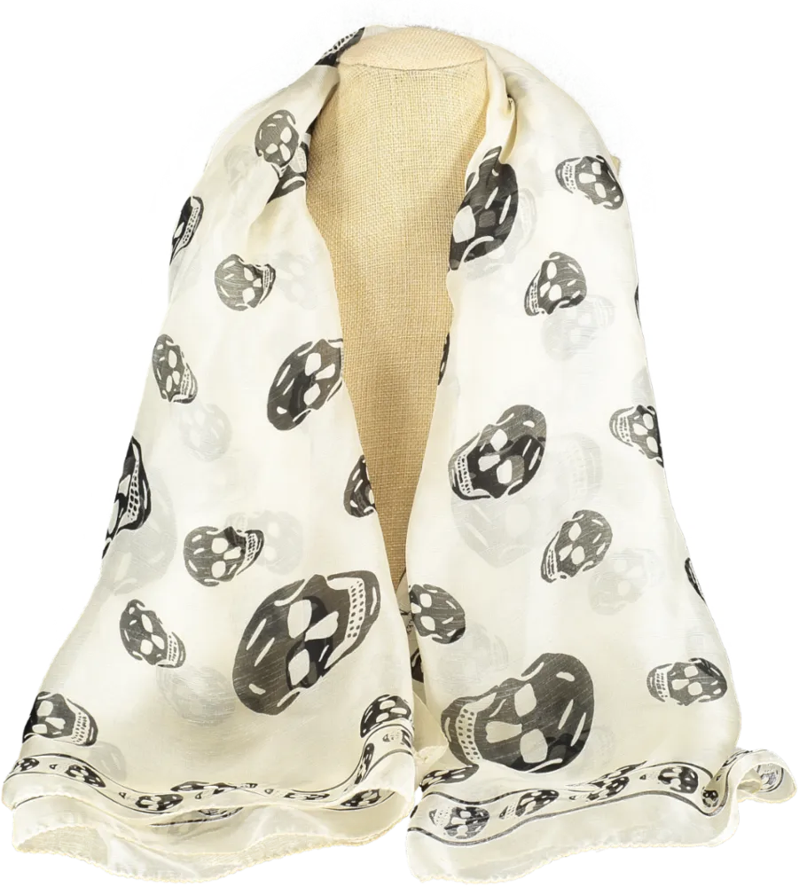 Alexander McQueen Cream Classic Silk Skull Scarf One Size