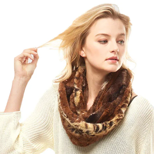 Animal Pattern Faux Fur Infinity Scarf