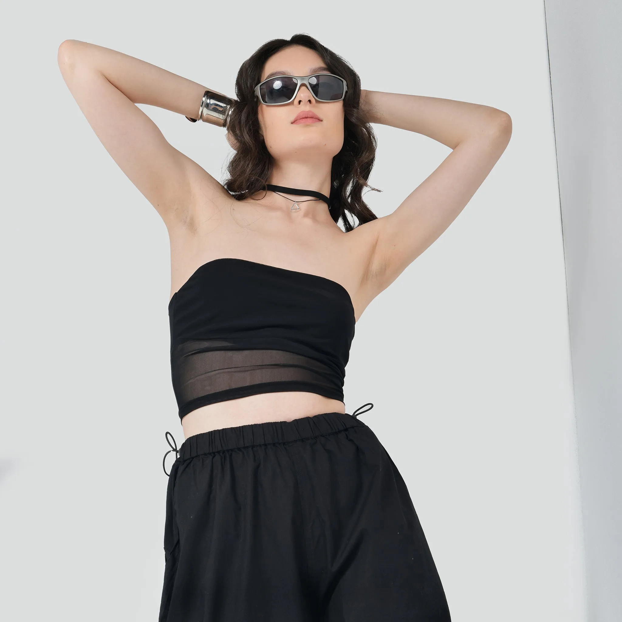 Black Tube Top and Black Air Parachute Pants