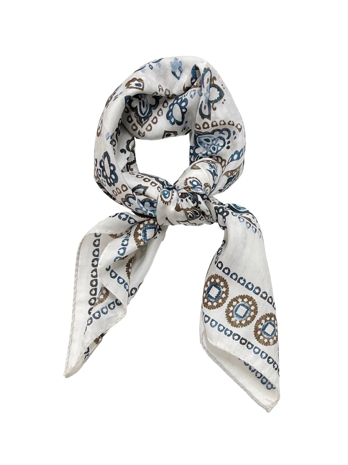 Blue & Brown Printed Cotton Silk Blend Bandana