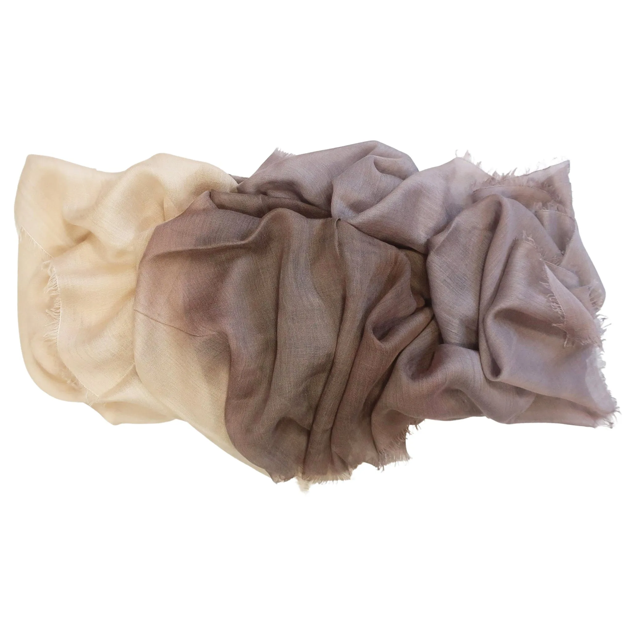 Blue Pacific Dream Cashmere and Silk Scarf in Tan and Taupe 47 x 37