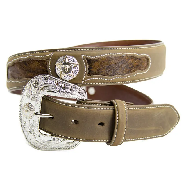 Brigalow Boys Steerhead Concho with Hair on Belt - Coffee - 302