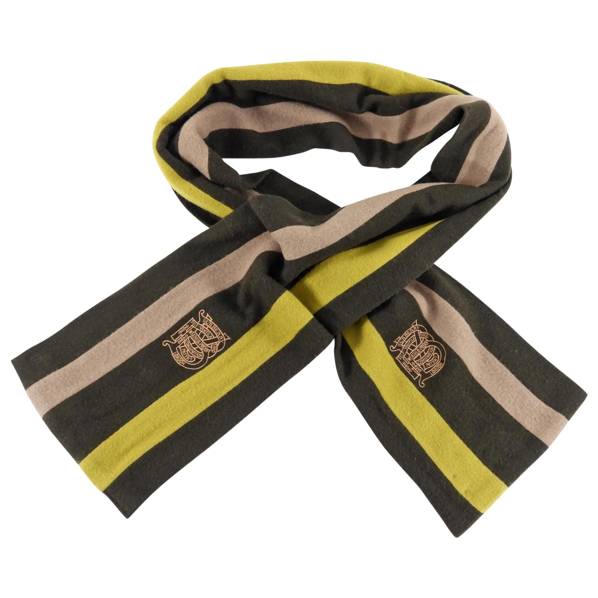 Burberry Wool Brown and Green Long Striped Scarf