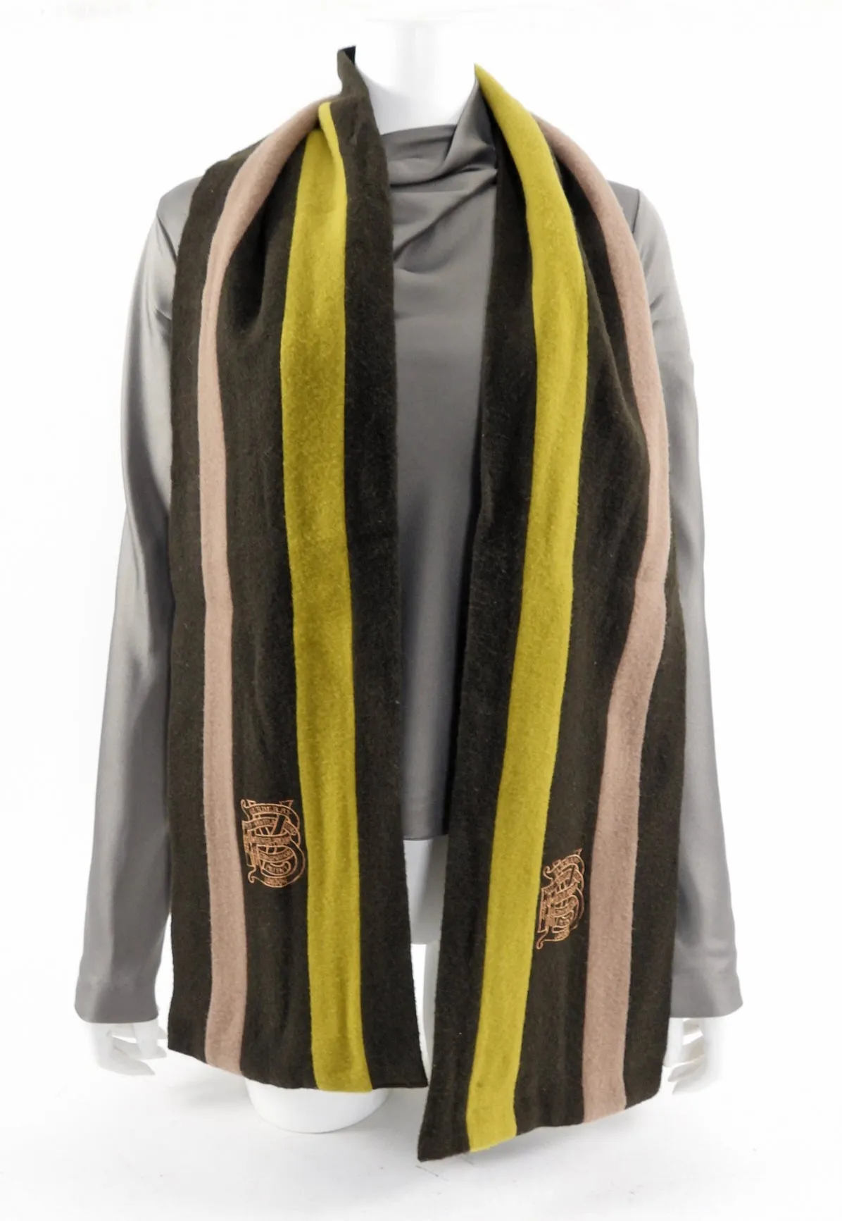 Burberry Wool Brown and Green Long Striped Scarf