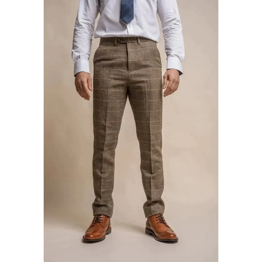 Cavani Albert Men's Brown Tweed Check Trousers