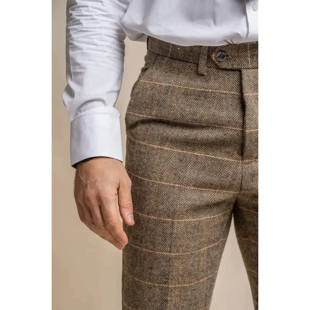 Cavani Albert Men's Brown Tweed Check Trousers