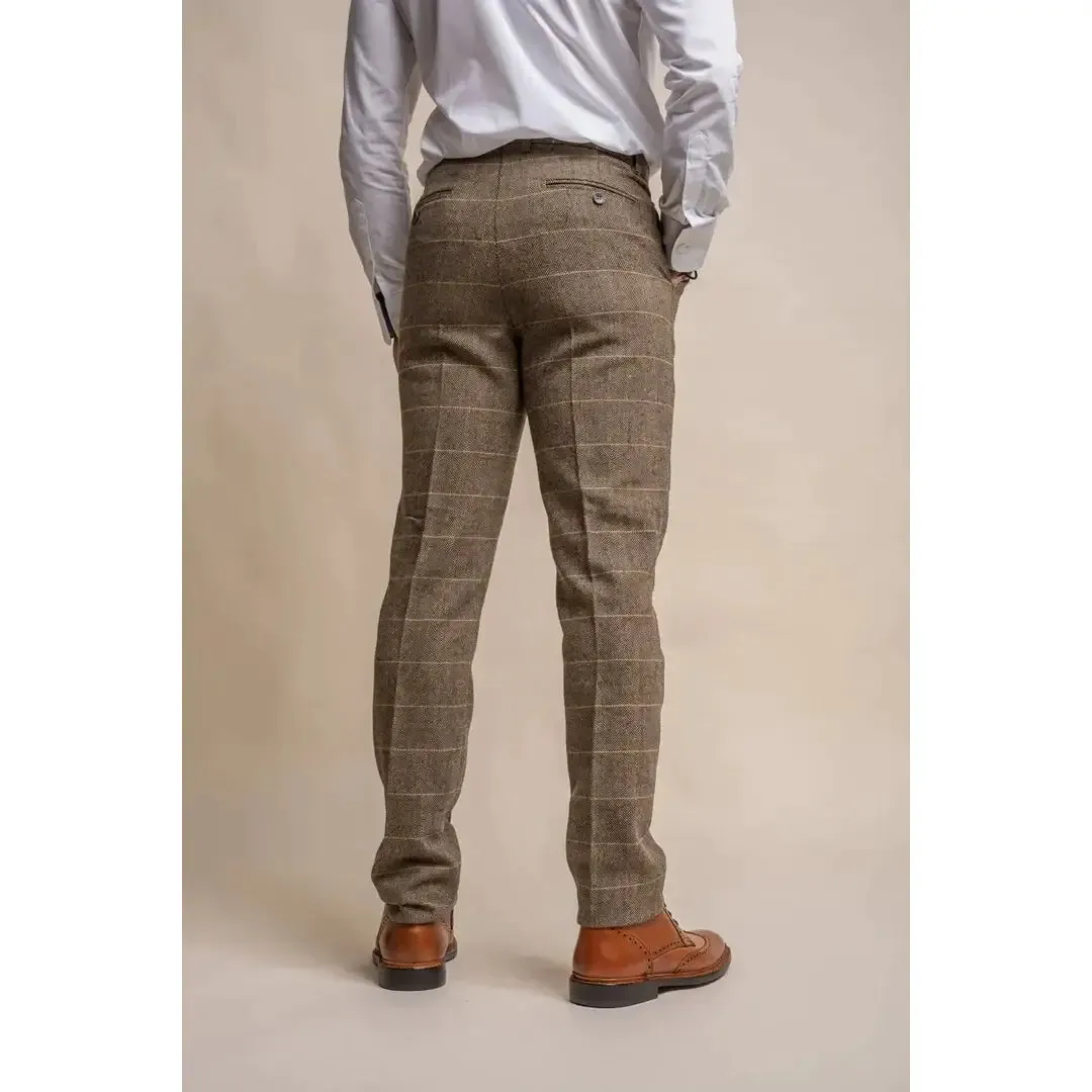 Cavani Albert Men's Brown Tweed Check Trousers