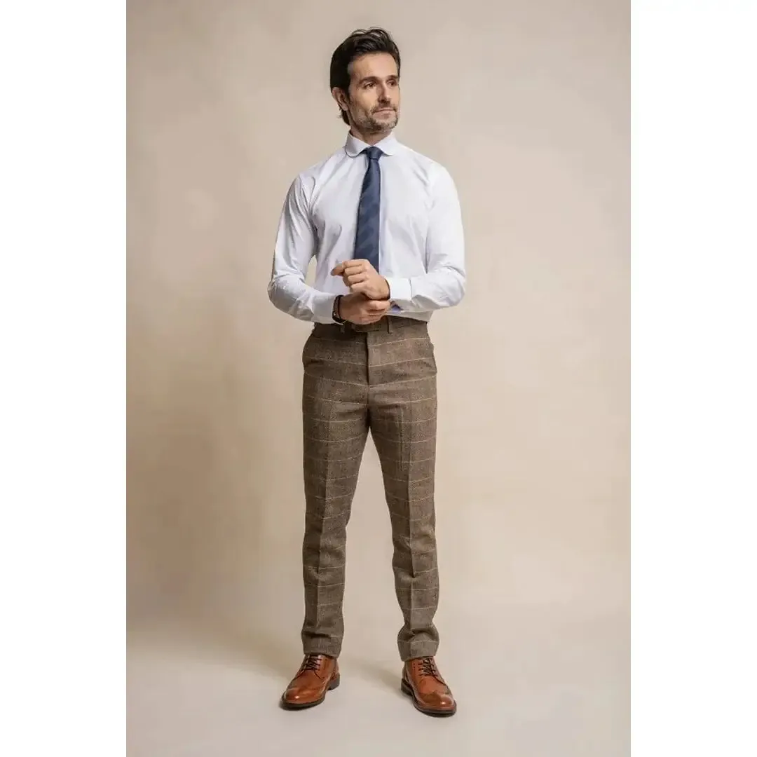 Cavani Albert Men's Brown Tweed Check Trousers