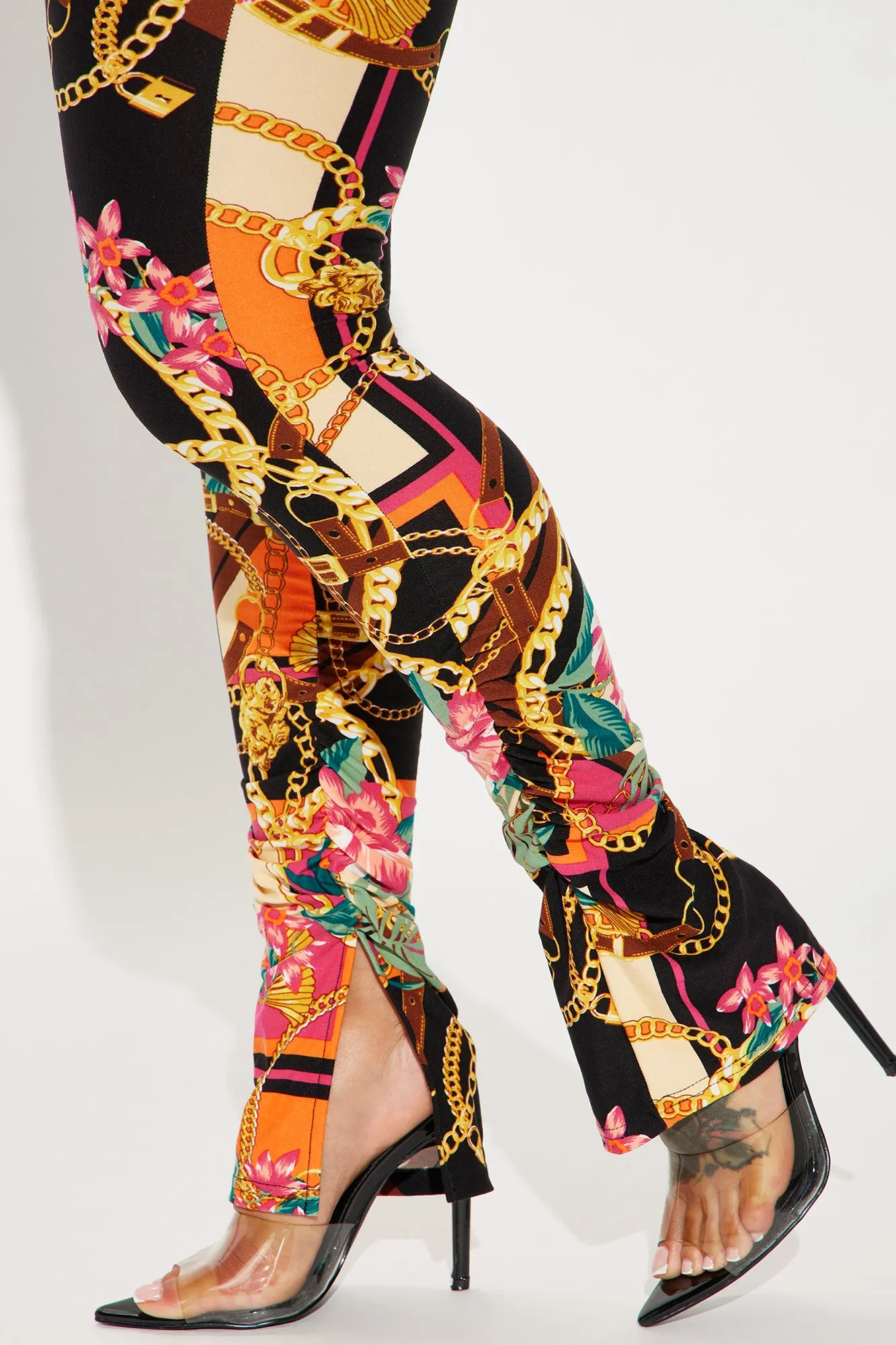 Chains For Vacay Printed Stacked Pant - Orange/combo