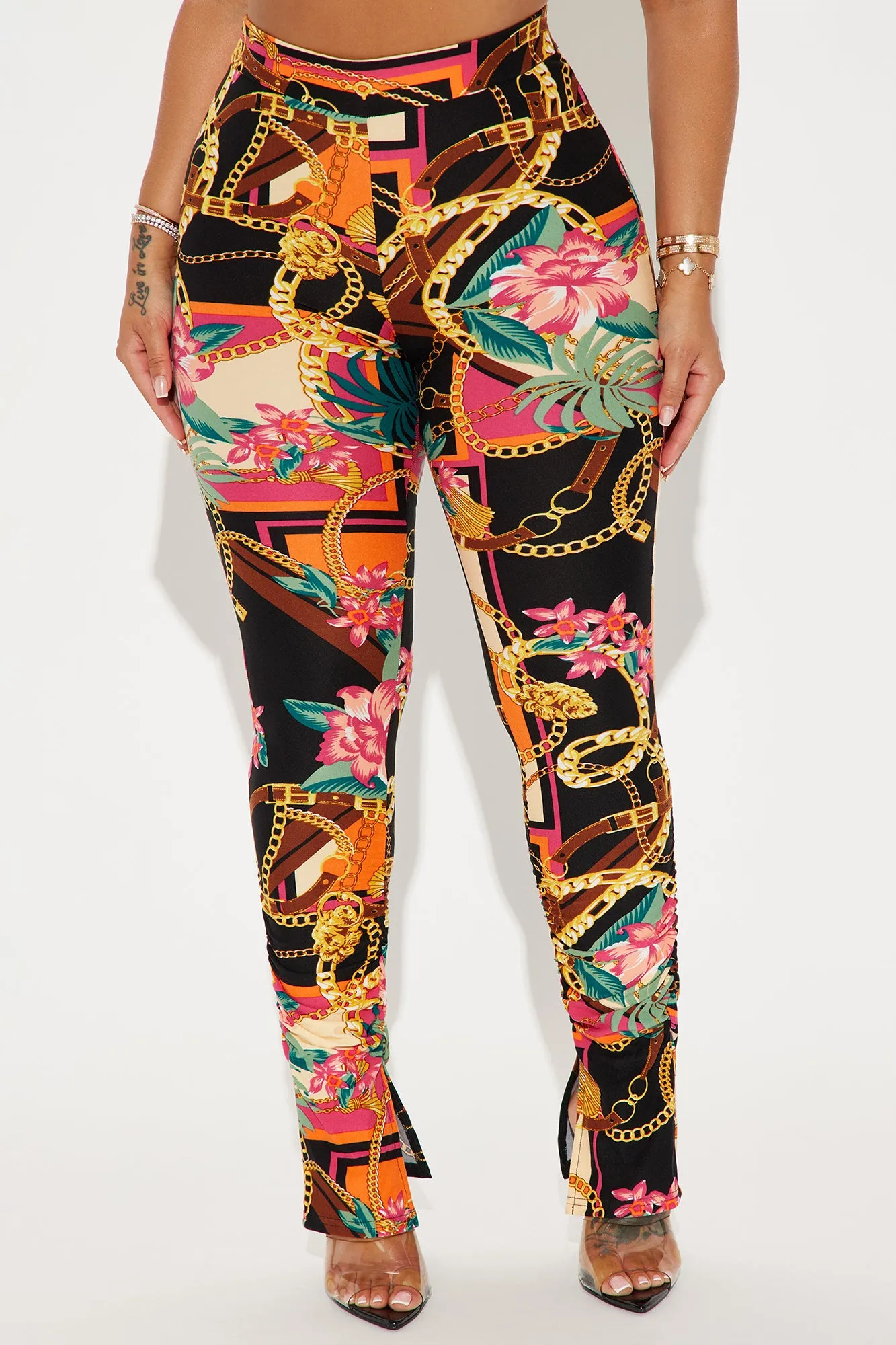 Chains For Vacay Printed Stacked Pant - Orange/combo