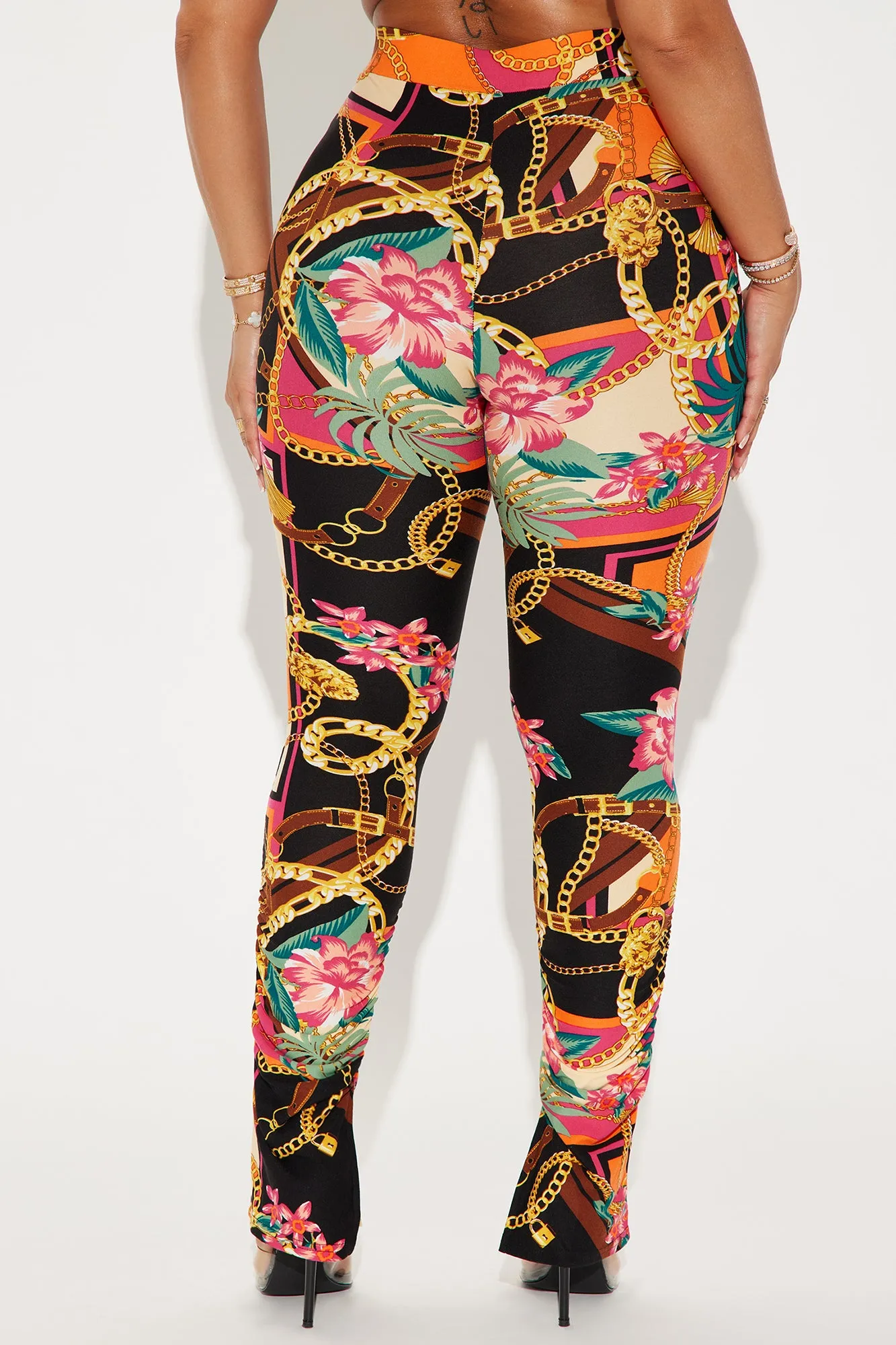 Chains For Vacay Printed Stacked Pant - Orange/combo