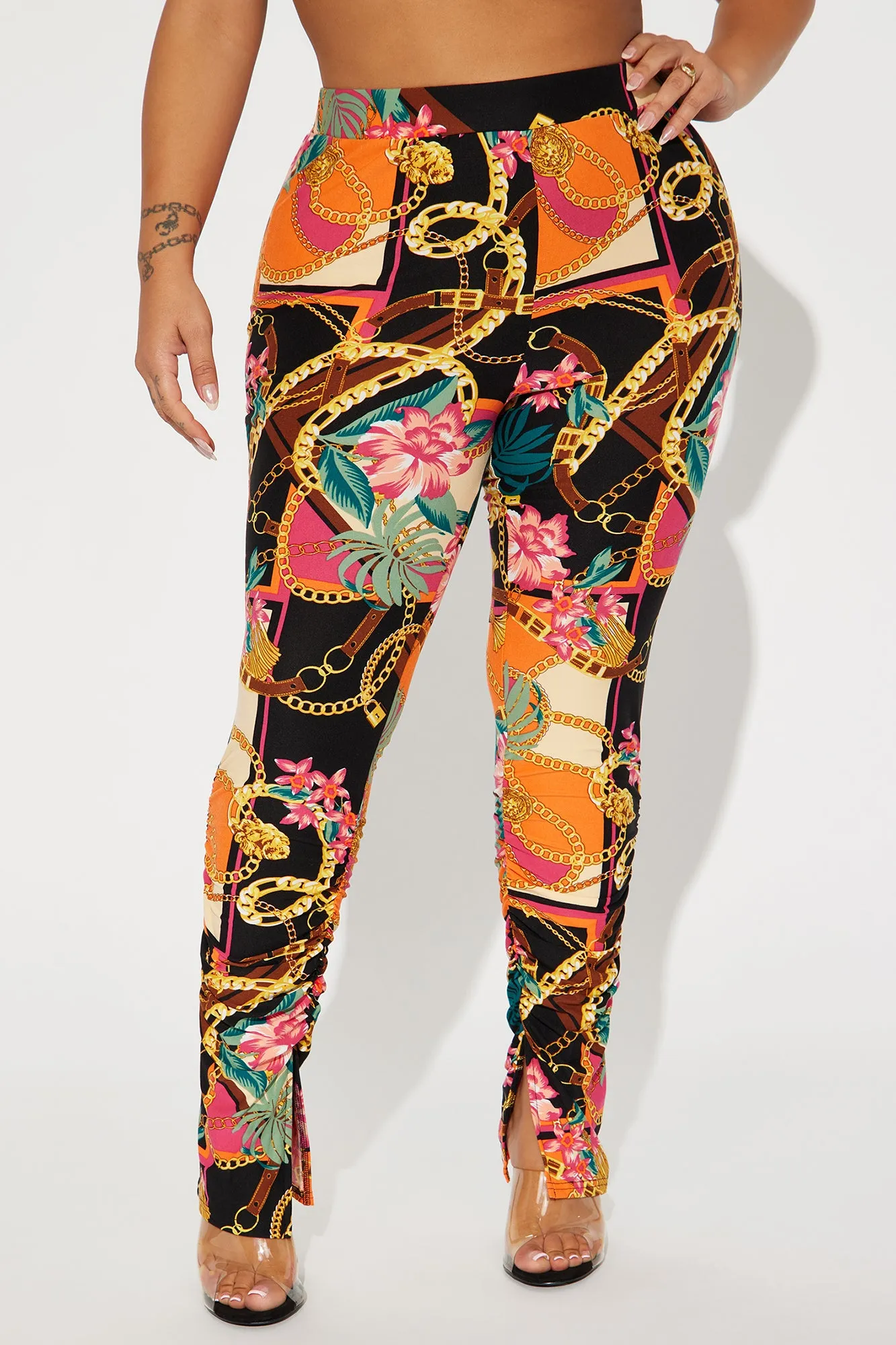 Chains For Vacay Printed Stacked Pant - Orange/combo