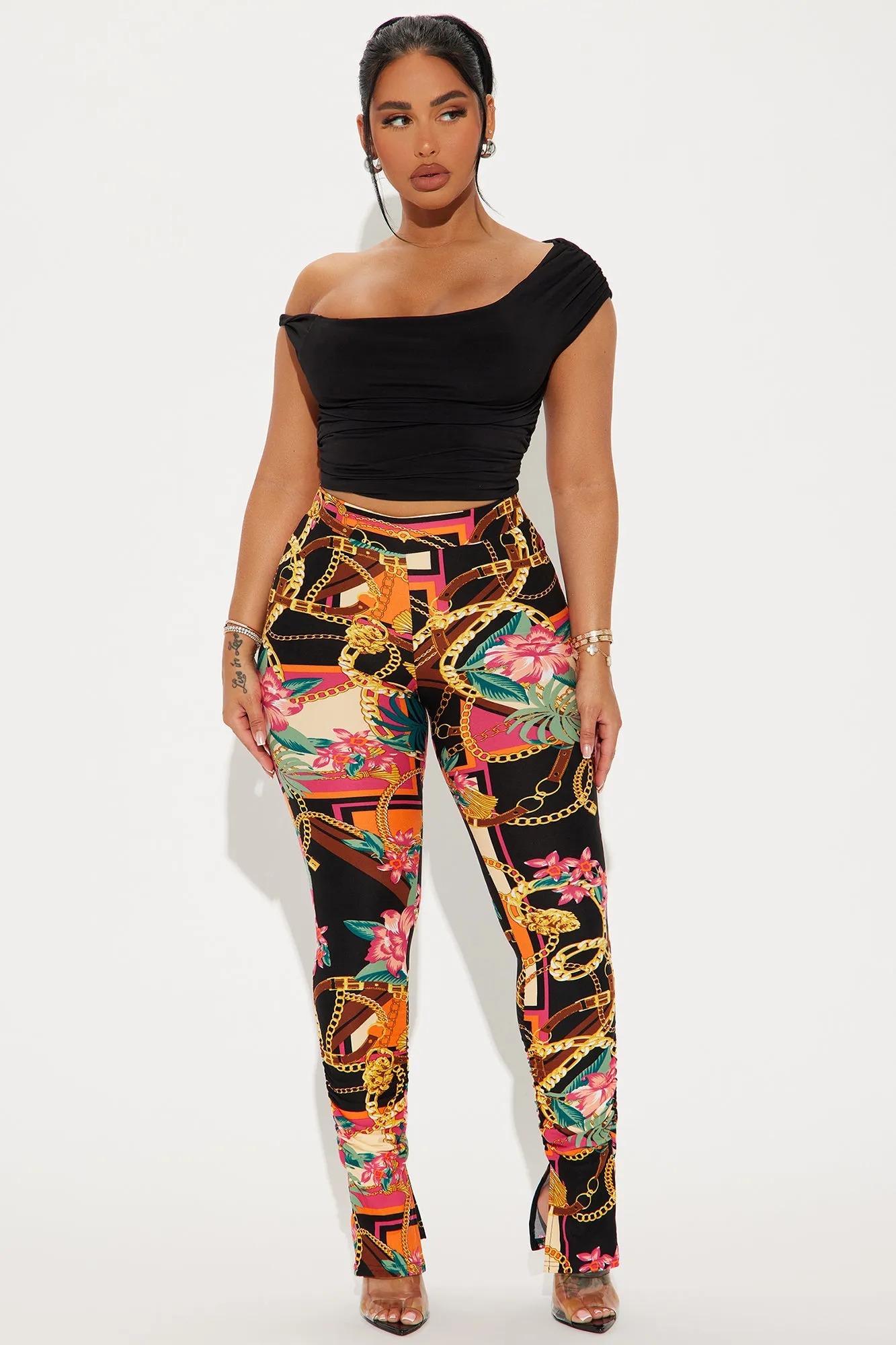 Chains For Vacay Printed Stacked Pant - Orange/combo