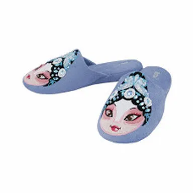 Chinese Opera Woman Slippers By Betta, Blue Han Yuniang