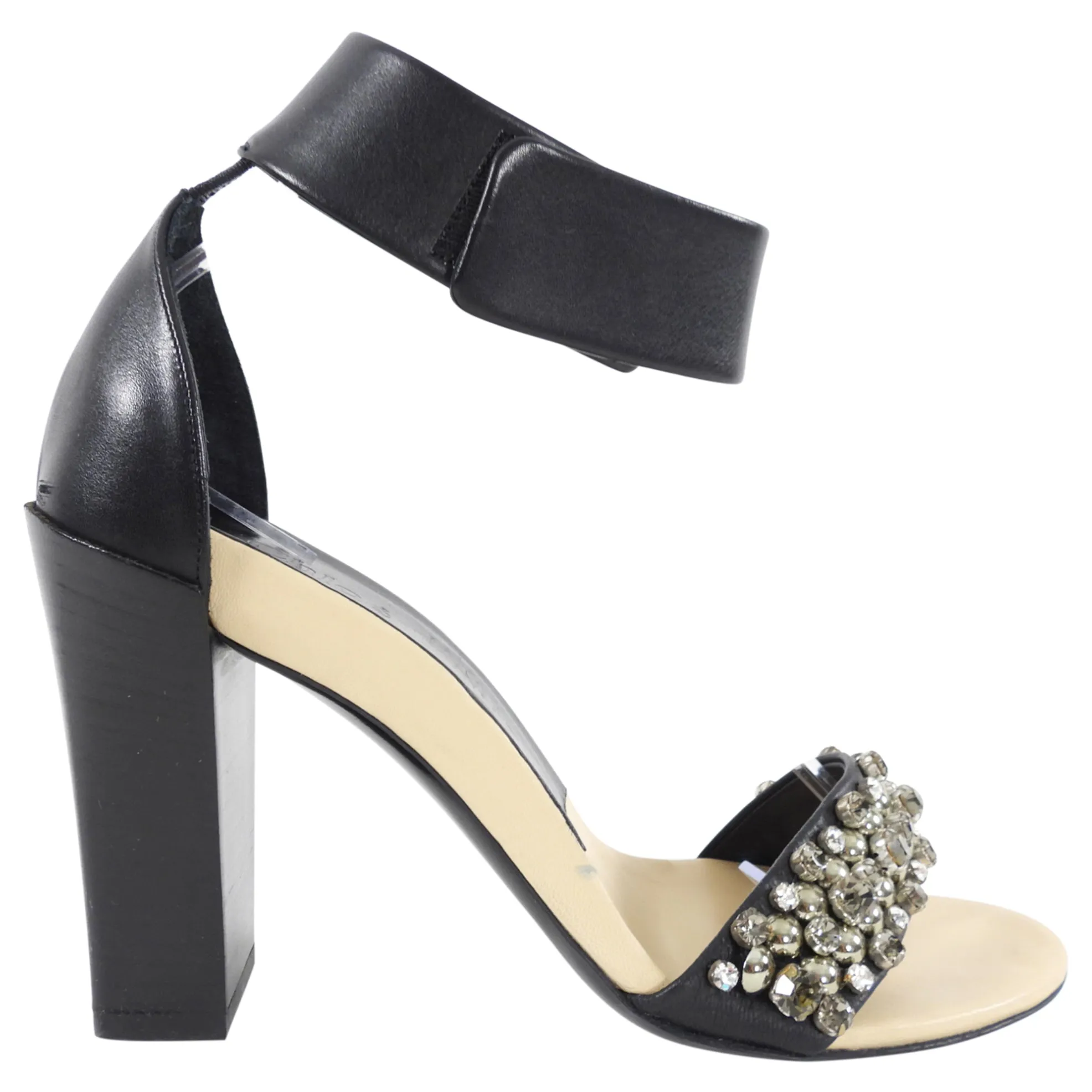 Chloe Black and Nude Jewel Embellished Block Heel Sandal - 38