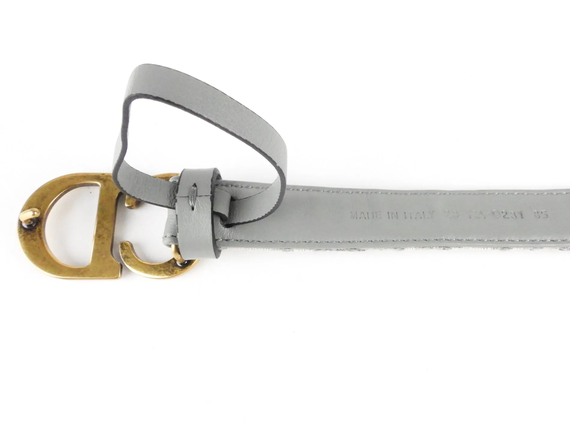 Christian Dior Grey Oblique Jacquard Canvas CD Logo Thin Belt