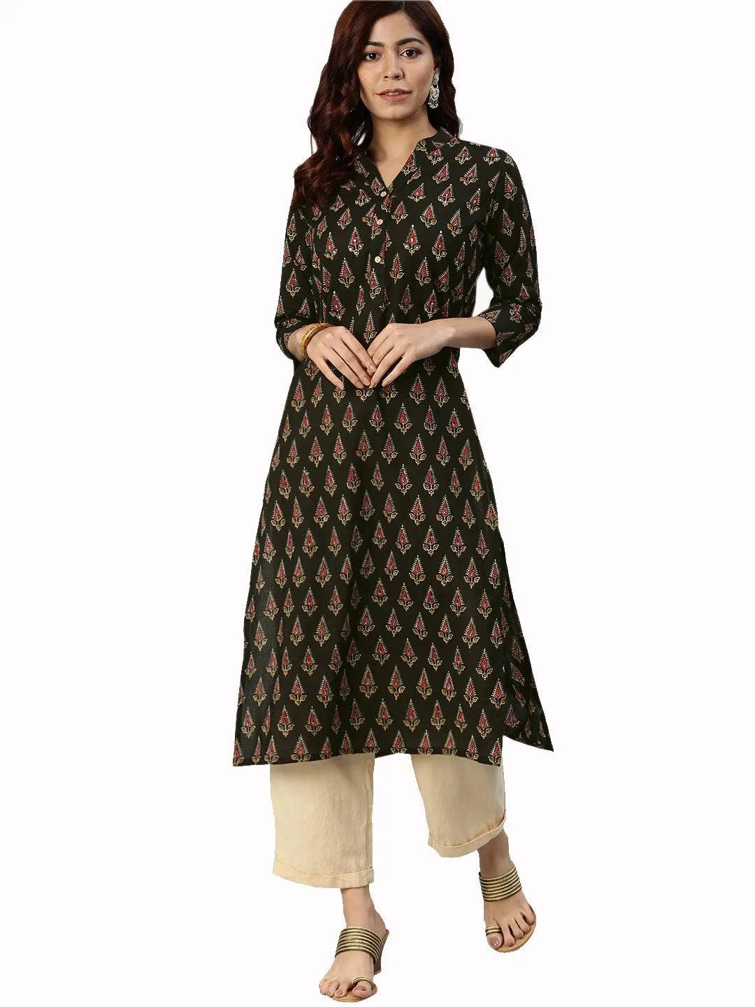 Divena Black Buti Print Cotton Kurta