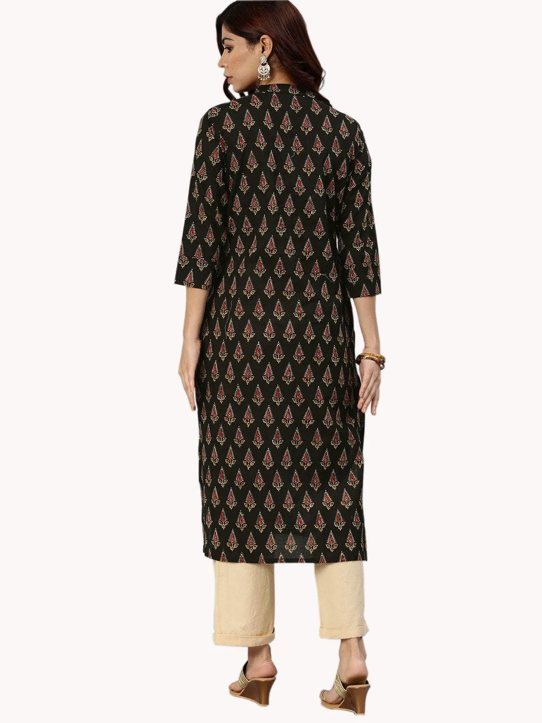 Divena Black Buti Print Cotton Kurta