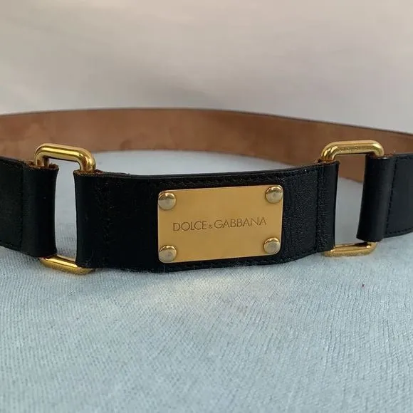 Dolce& Gabbana black with gold monogram plaque belt