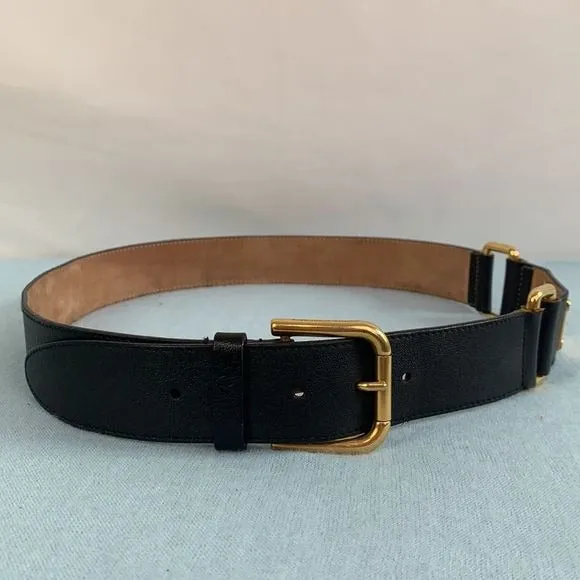 Dolce& Gabbana black with gold monogram plaque belt