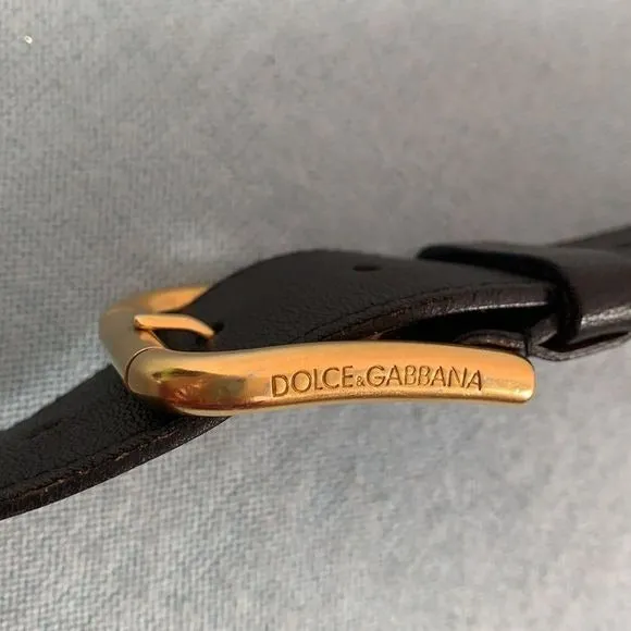 Dolce& Gabbana black with gold monogram plaque belt