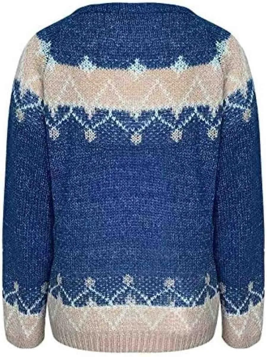 Fair Isle Knit Crew Neck Winter Sweater for Women