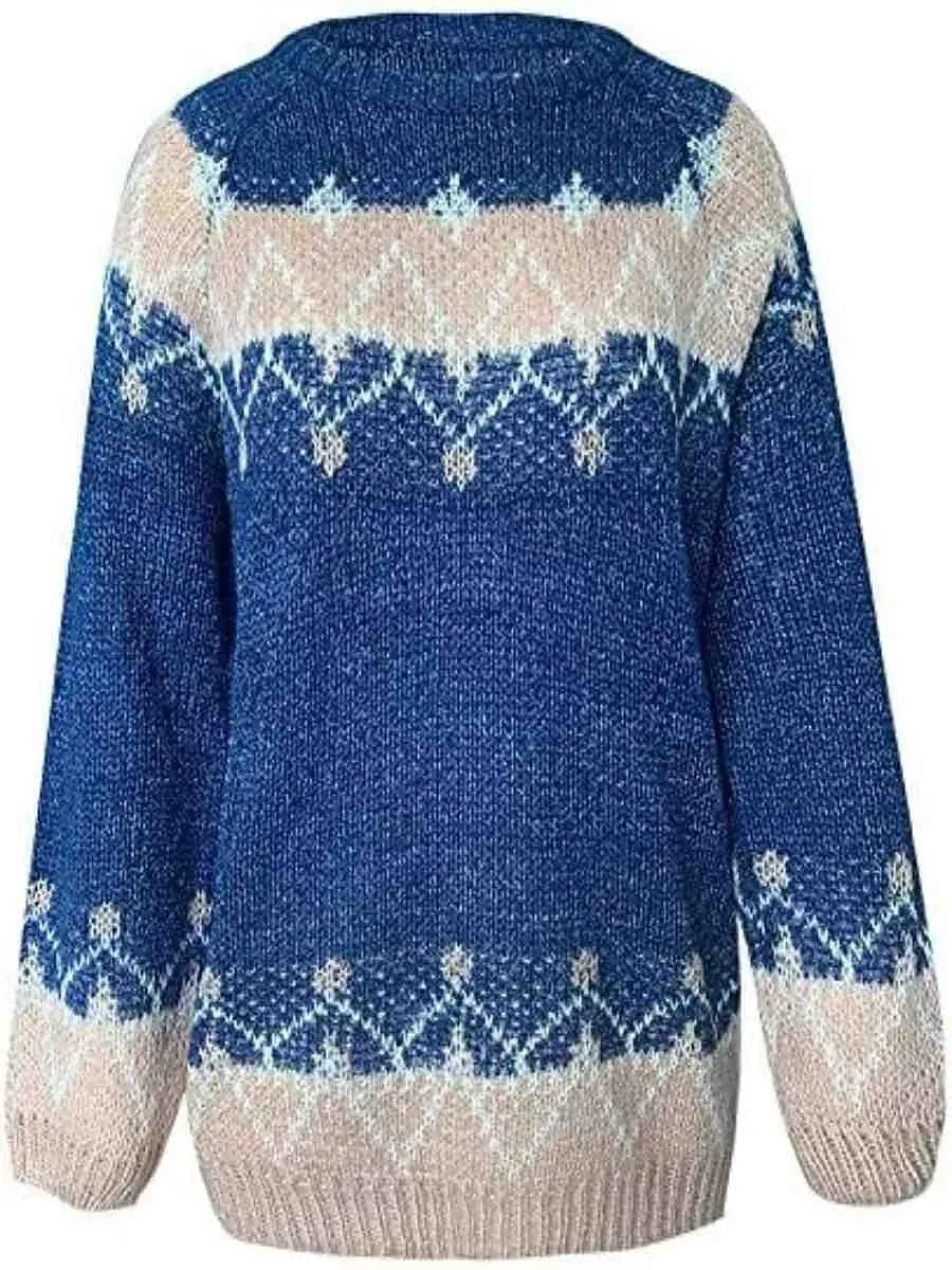 Fair Isle Knit Crew Neck Winter Sweater for Women