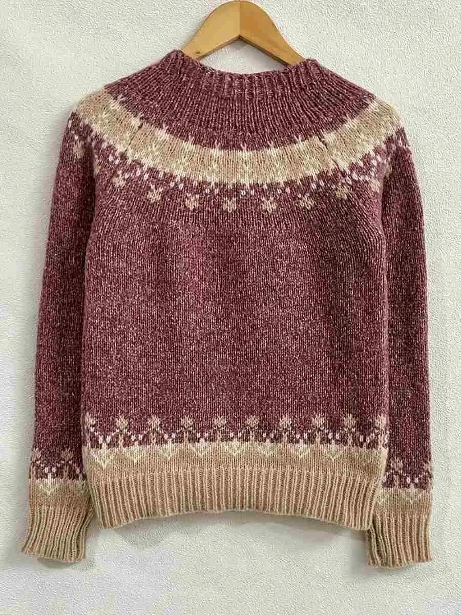 Fair Isle Knit Crew Neck Winter Sweater for Women