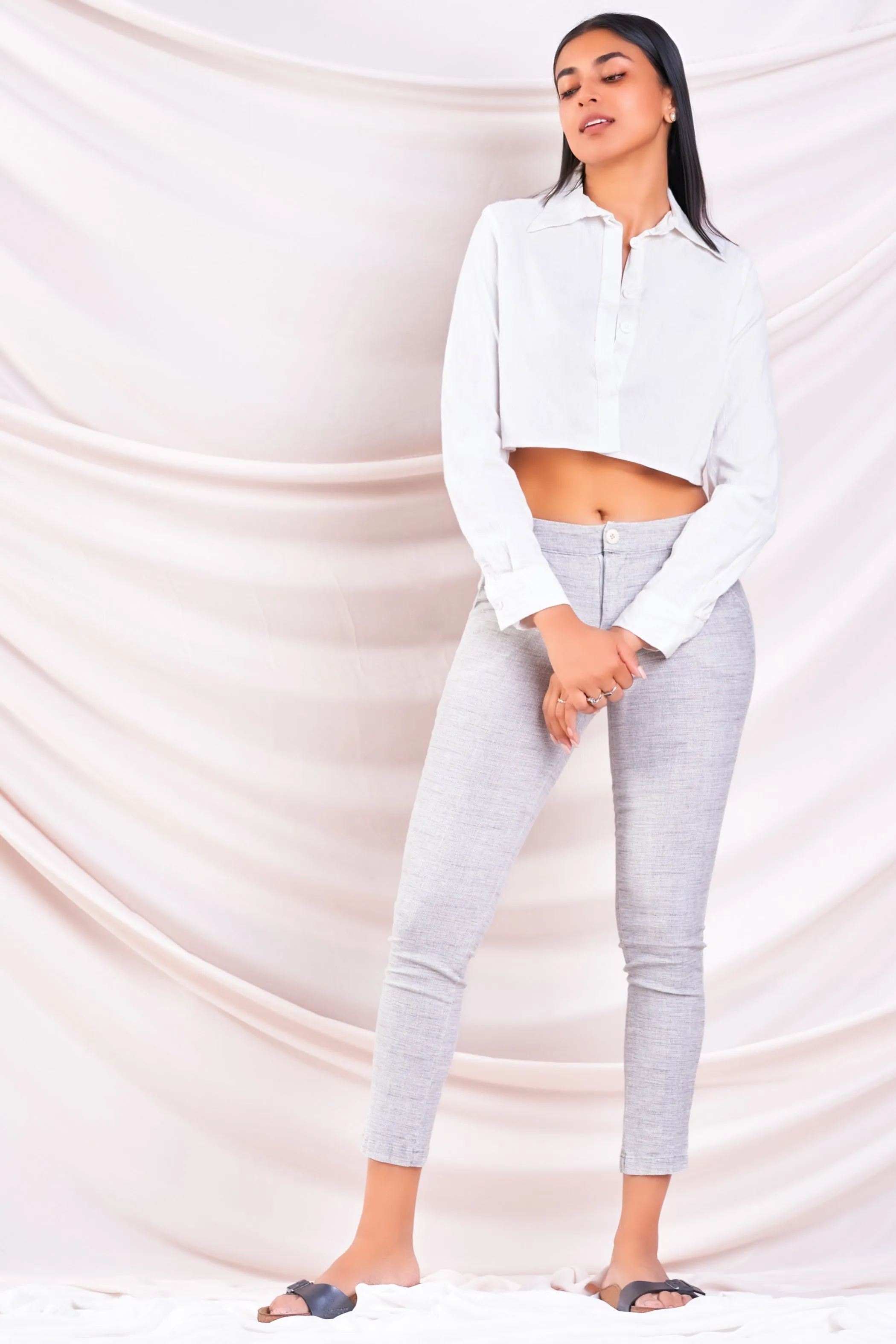 Grey Slim Cropped Pant