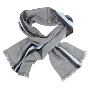 Optimized Title: Stylish Gucci Long Scarf with Grey and Blue Stripe Monogram Pattern