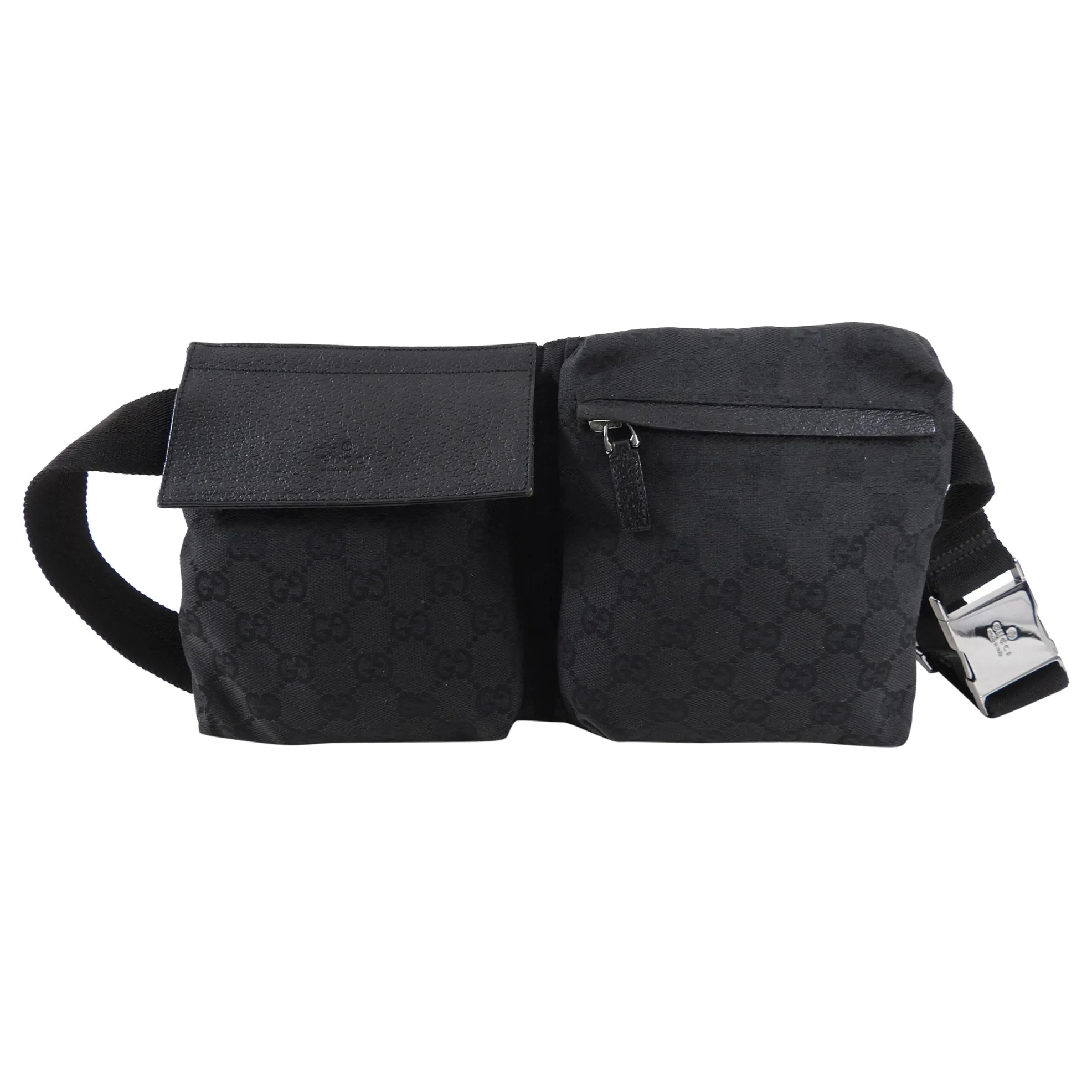 Gucci Monogram Canvas Black Double Belt Bag