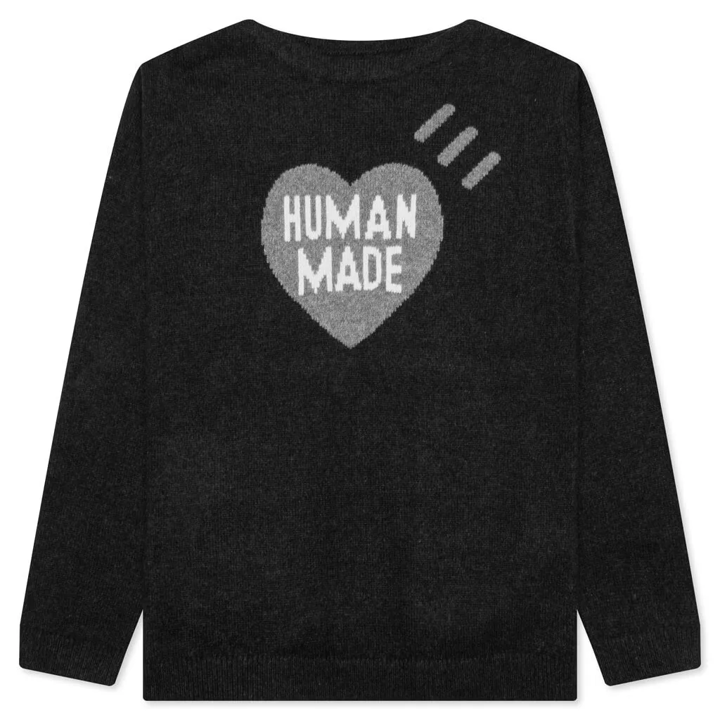 Elegant Black Heart-Patterned Knit Sweater