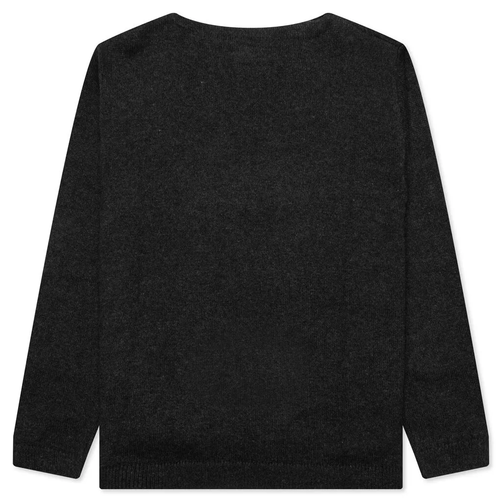 Elegant Black Heart-Patterned Knit Sweater