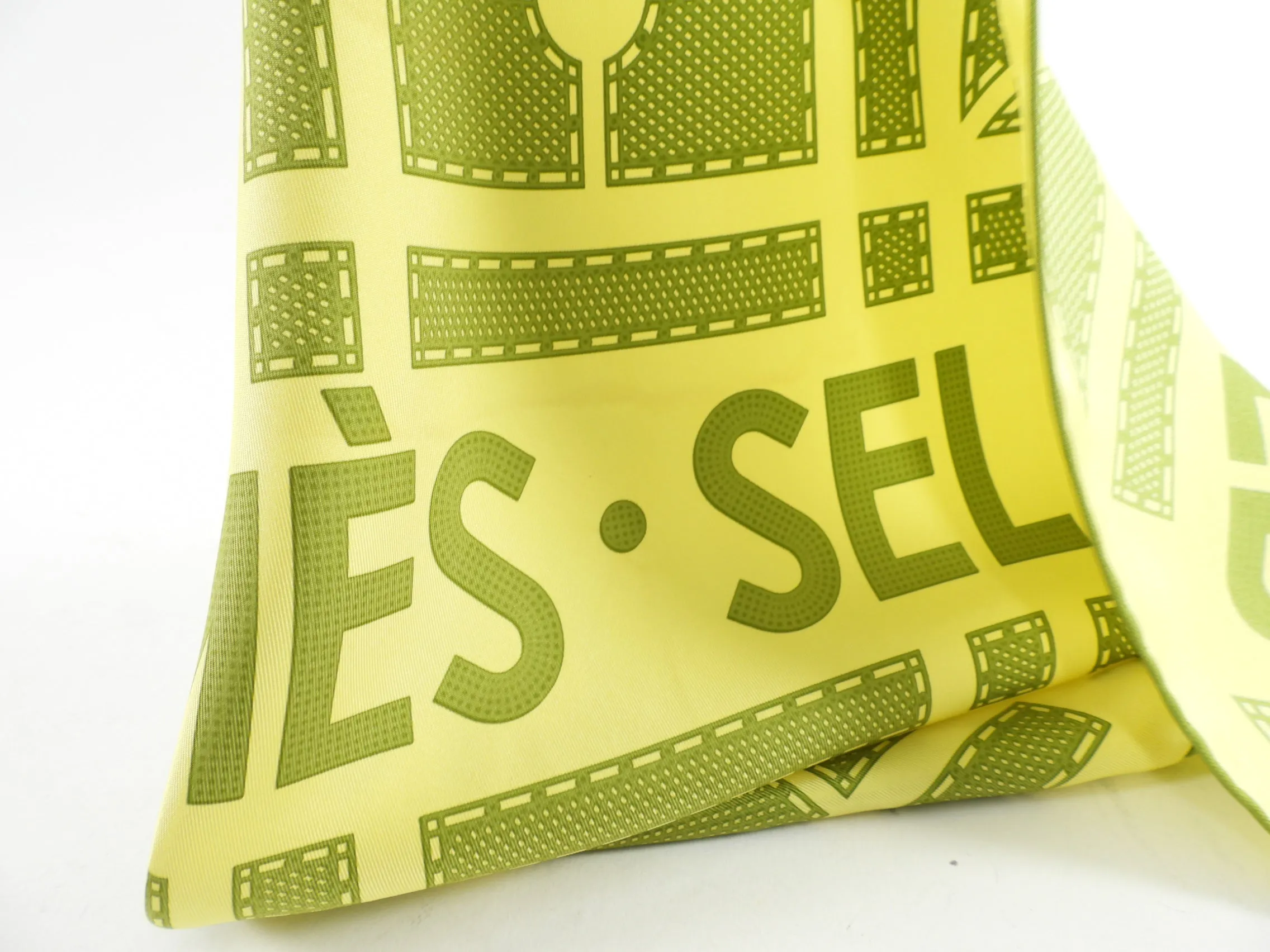 Hermes Lime Green 45cm Silk Sellier Logo Scarf