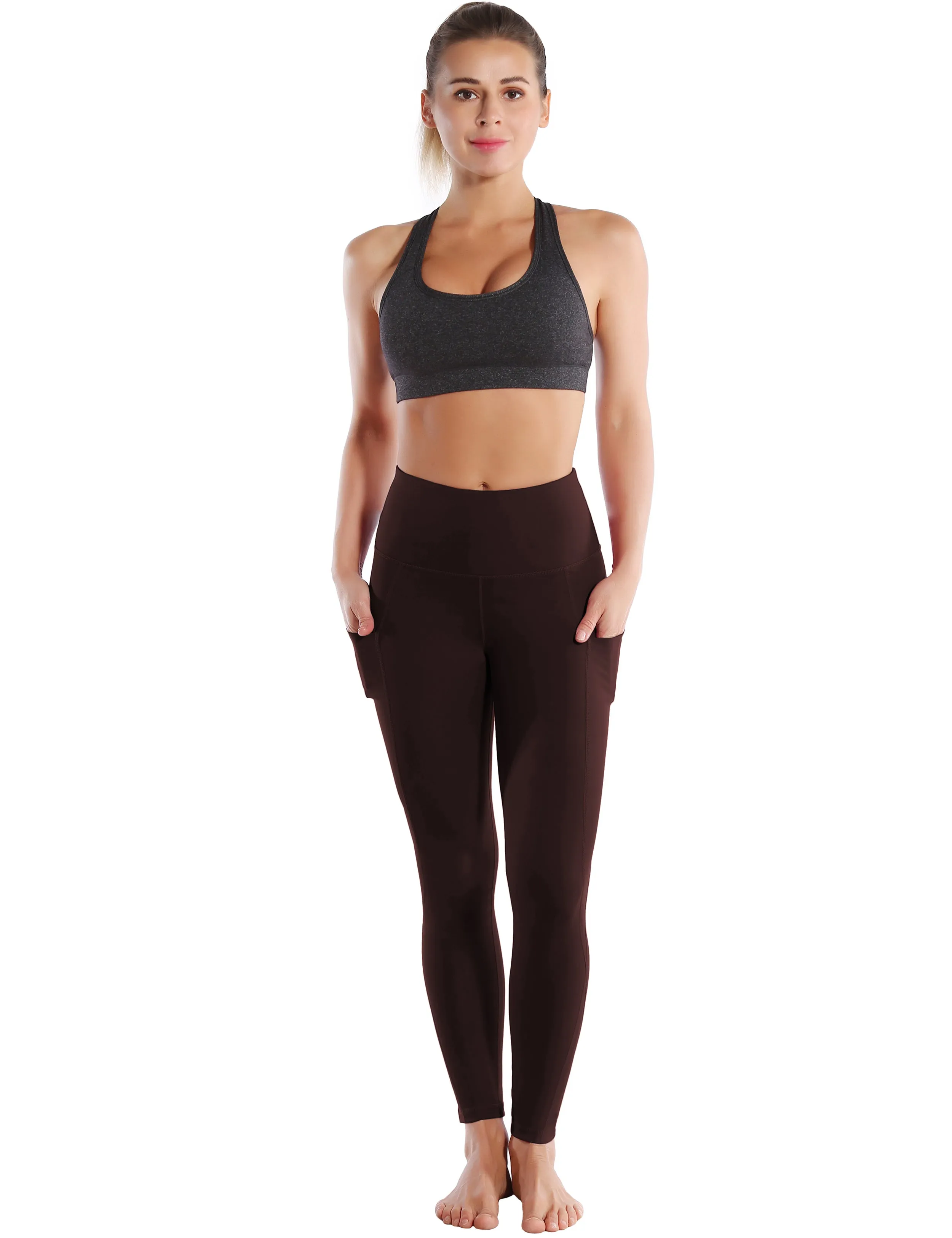 High Waist Side Pockets Yoga Pants mahoganymaroon