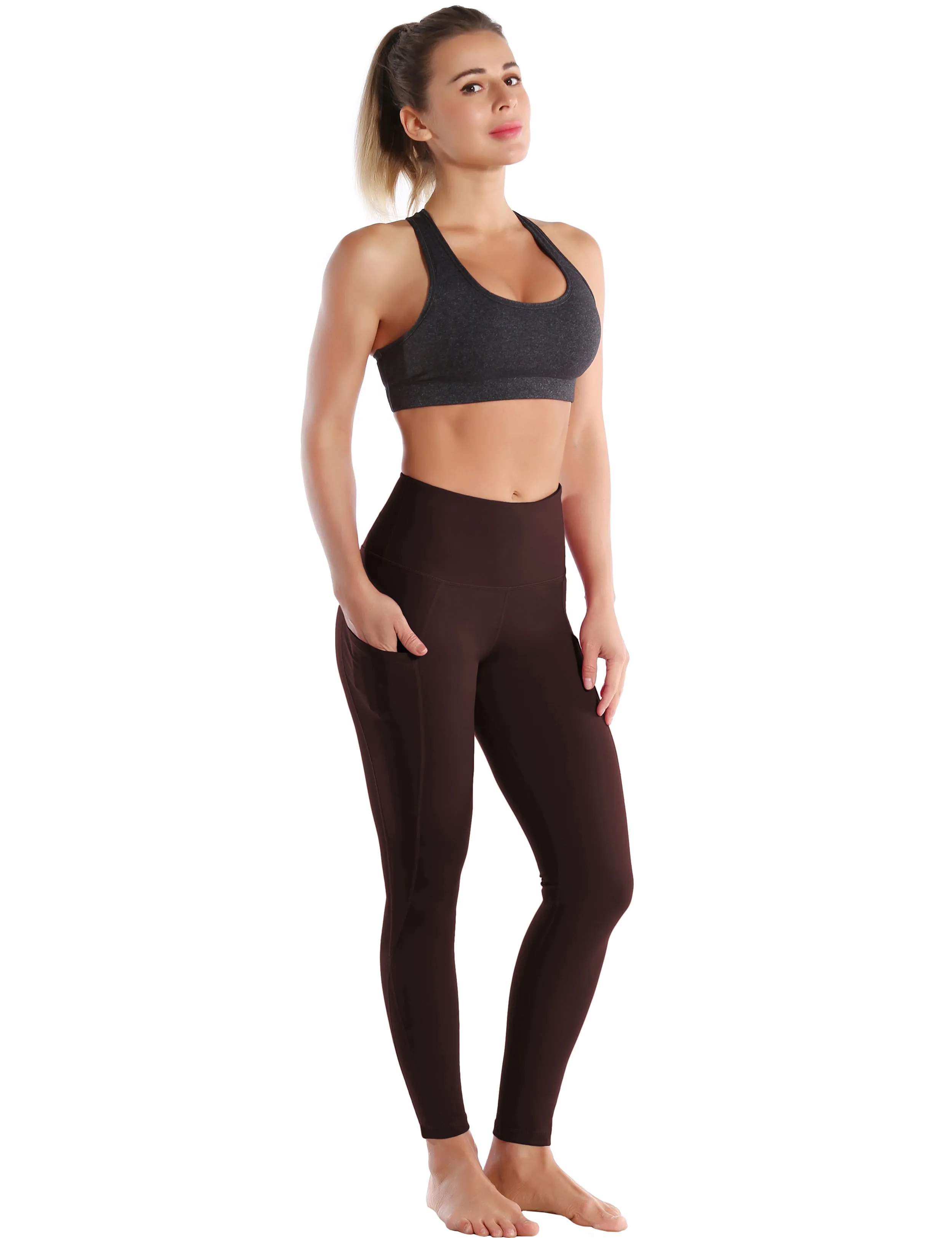 High Waist Side Pockets Yoga Pants mahoganymaroon