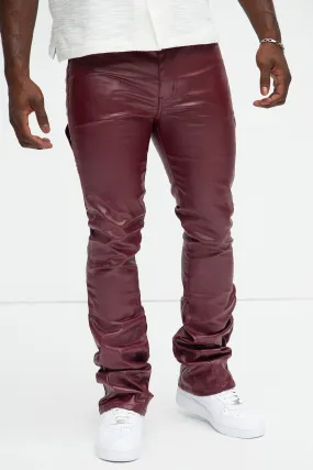 Keep It Solid Faux Leather Stacked Skinny Flare Pants - Red