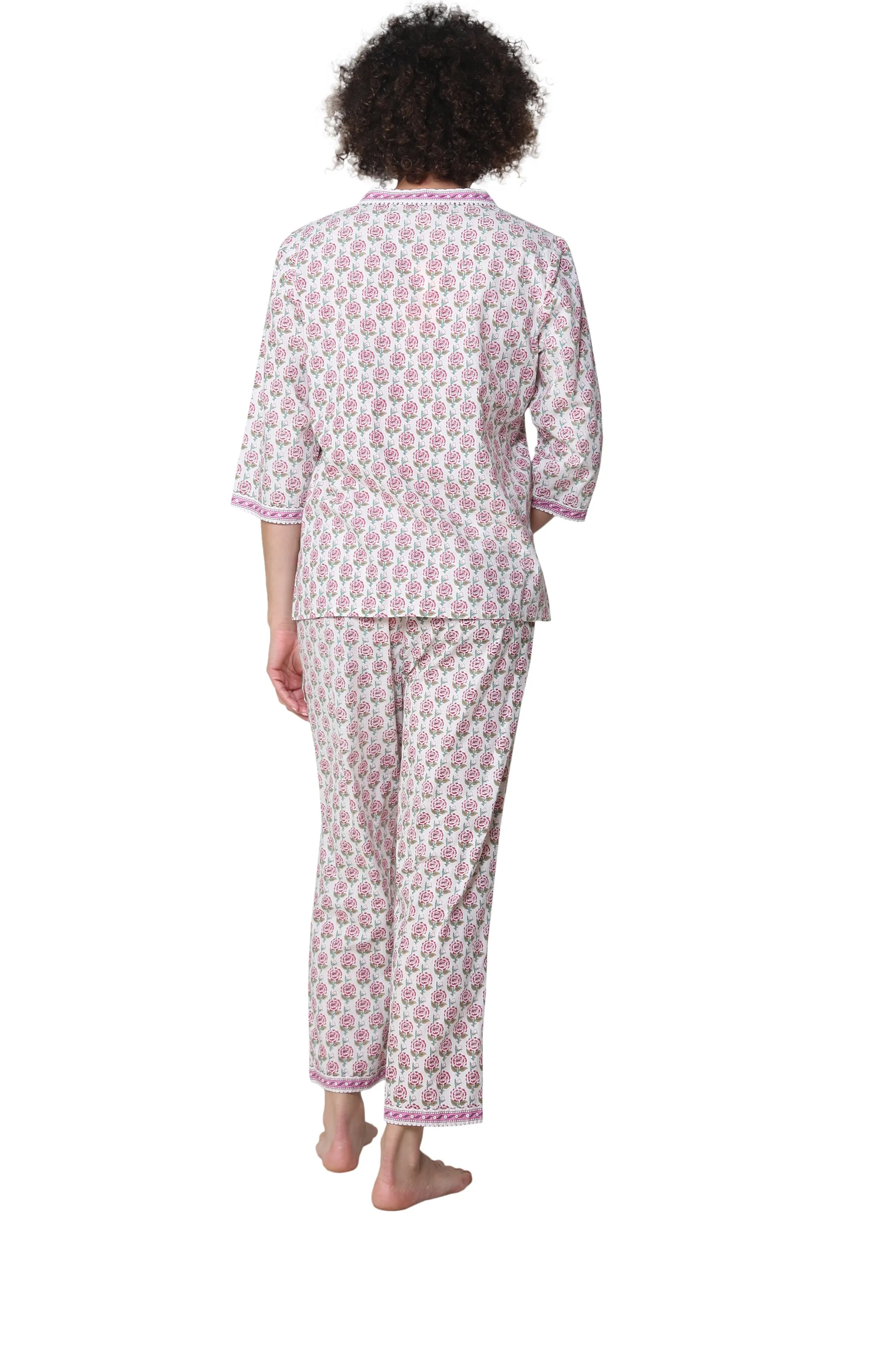 La Cera 3/4 Sleeve Pleat Front Capri Pajama Set