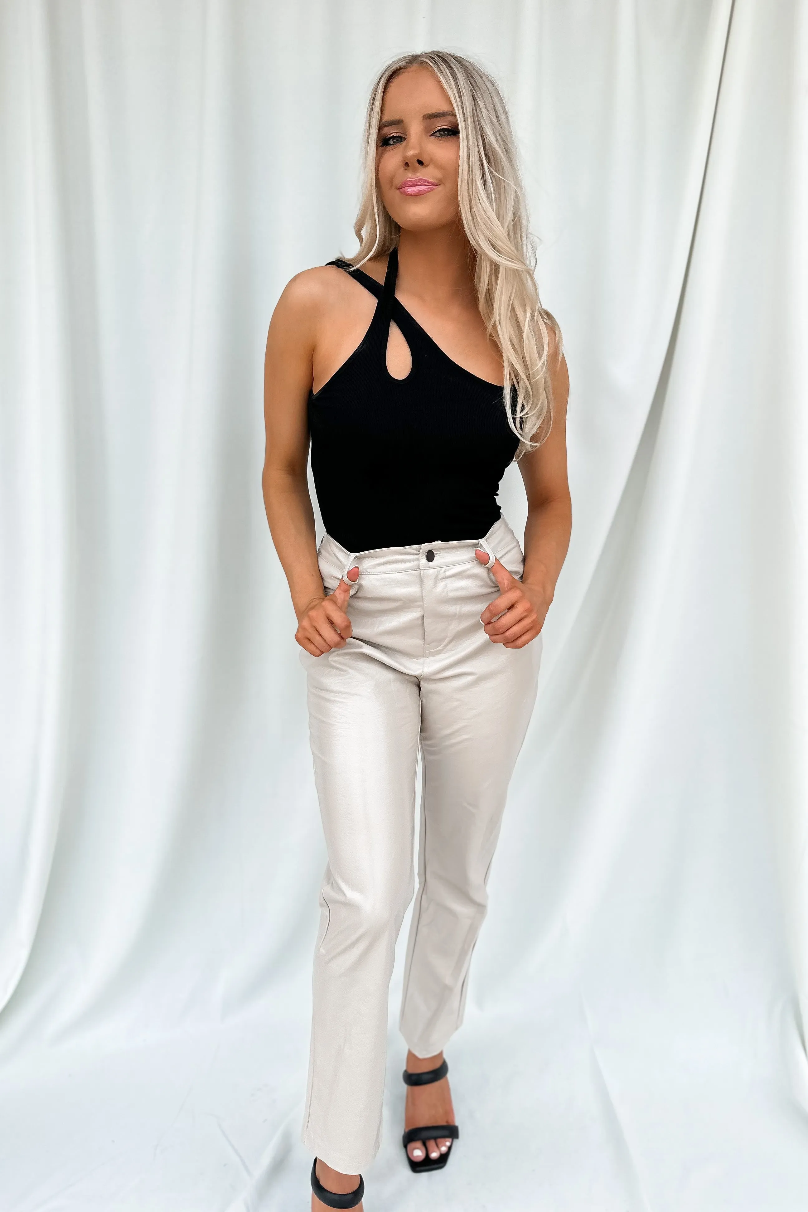 Lauren Shiny Faux Leather Pants Taupe- FINAL SALE