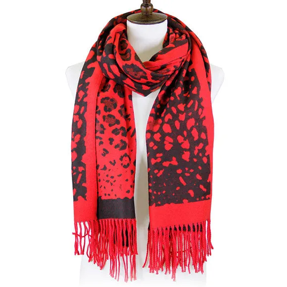 Leopard Pattern Cashmere Feel Oblong Scarf