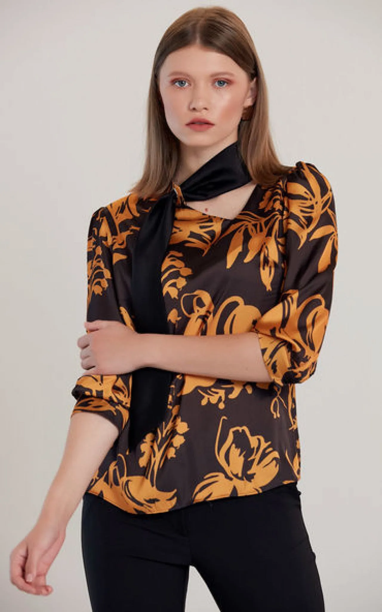 Love And Joy London Shawl Detailed Floral Print Blouse